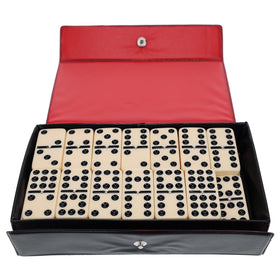 WE Games Double Nine Dominoes ivory tiles close-up highlighting premium craftsmanship and smooth pips.