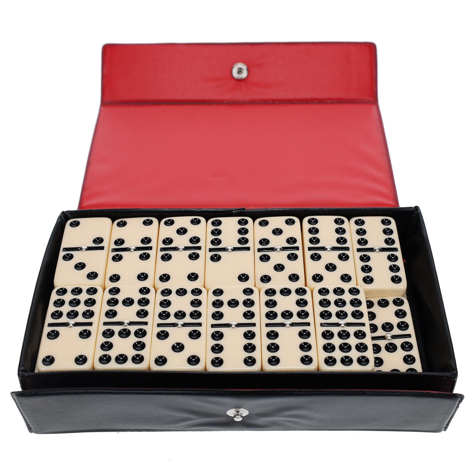 WE Games Double Nine Dominoes ivory tiles close-up highlighting premium craftsmanship and smooth pips.