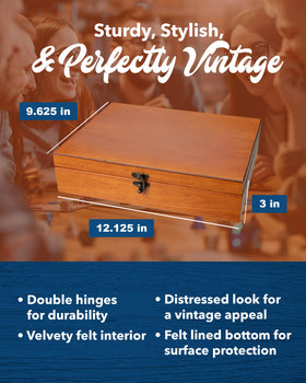 Old World box features a distressed vintage look