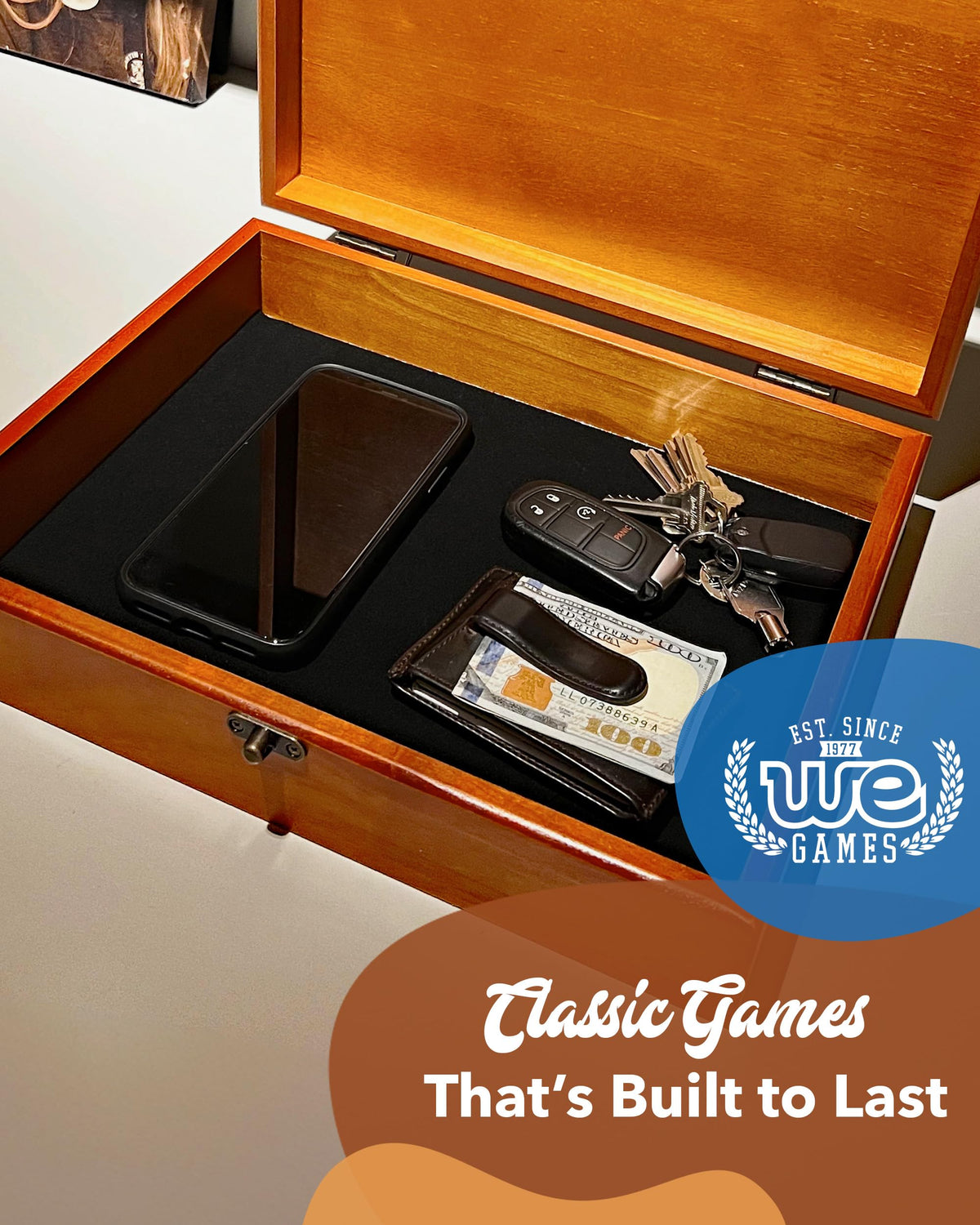 WE Games hand-stained cherrywood finish adds warmth