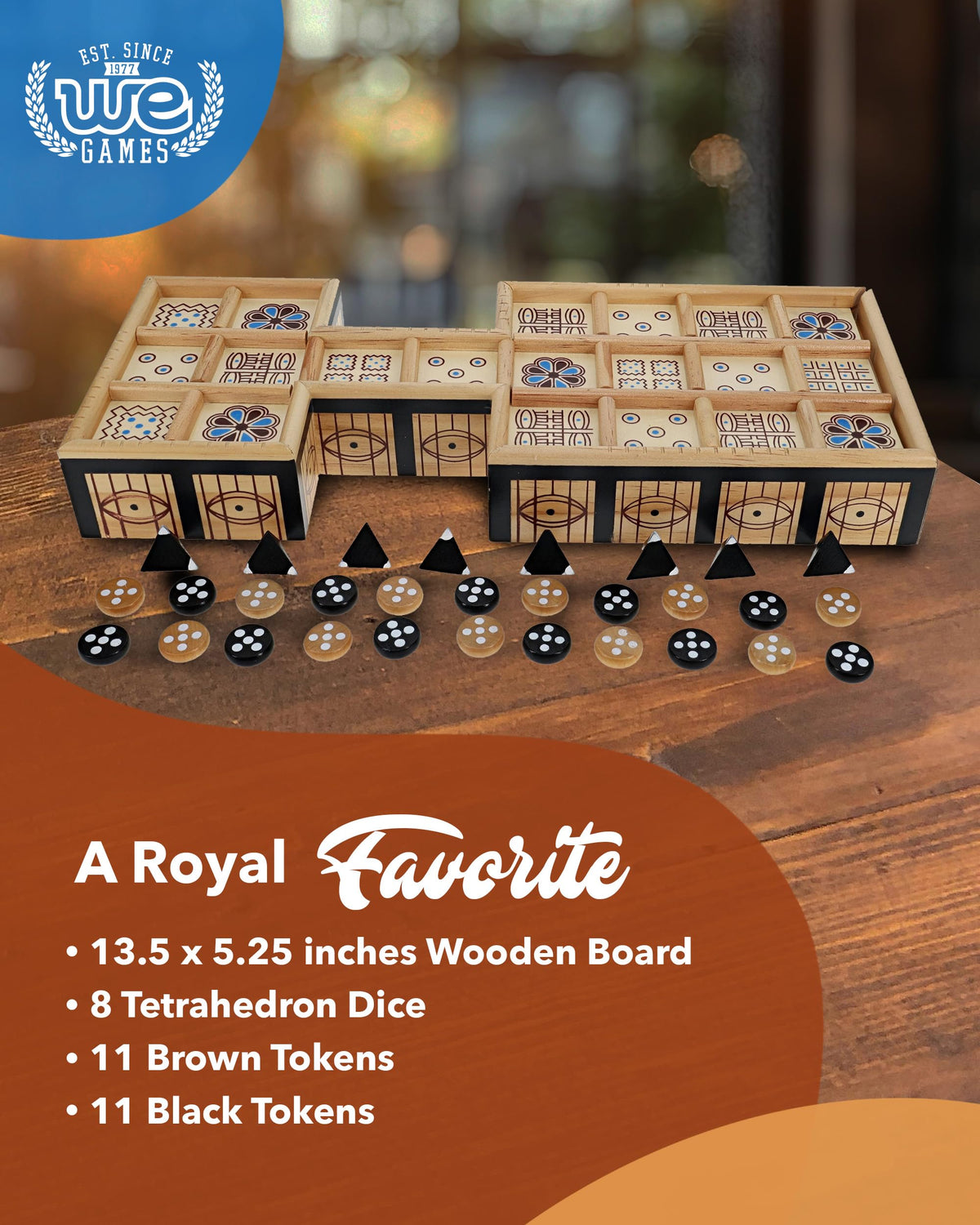 WE Games The Royal Game of UR antique-inspired ornaments reflect Mesopotamian aesthetics
