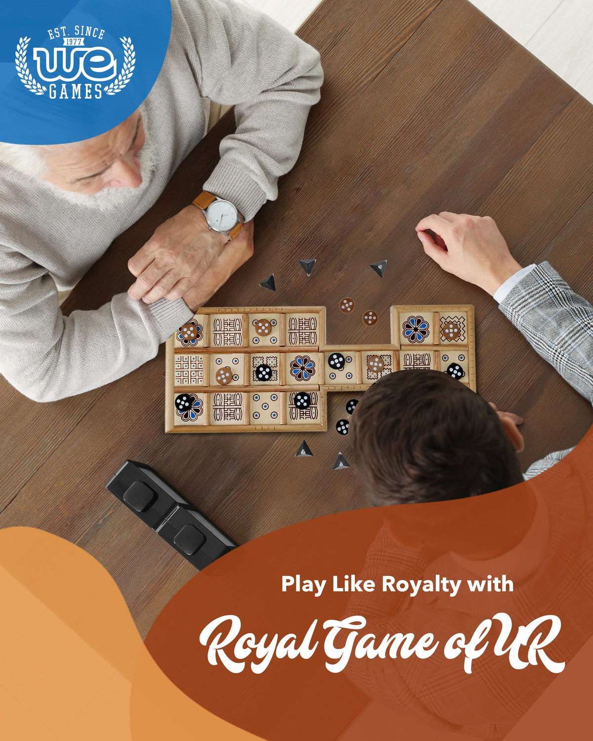 WE Games The Royal Game of UR storage drawer keeps pieces secure during travel
