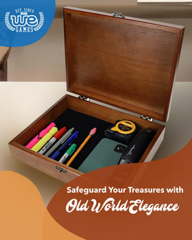 WE Games wooden keepsake box with velvet interior protecting valuables.