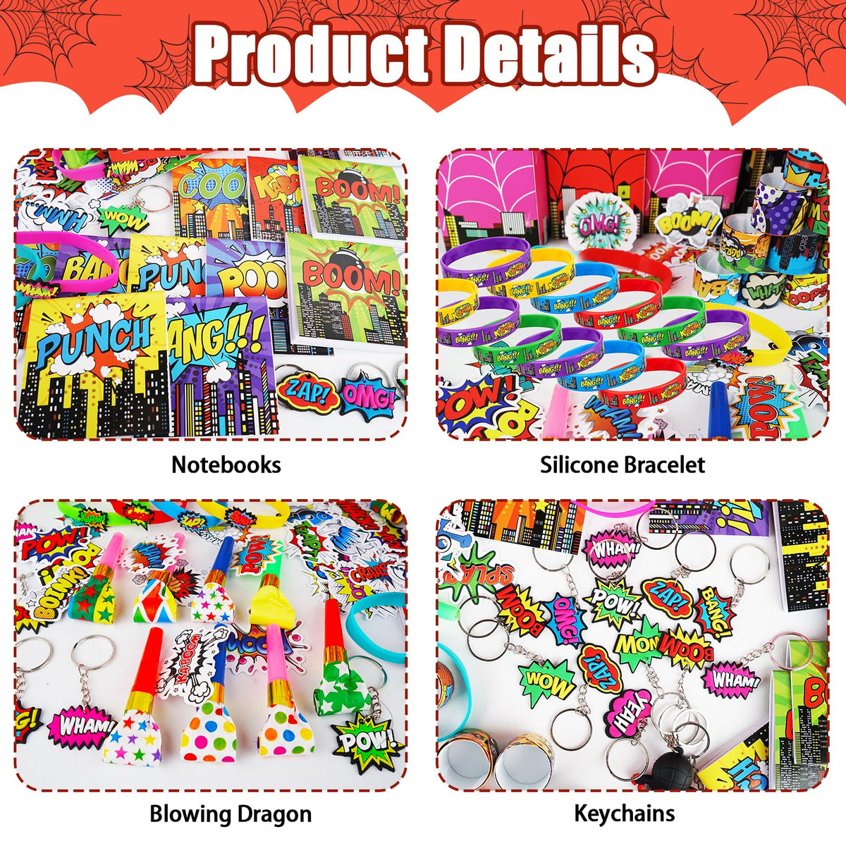 We1stdsee spider keychains as memorable party keepsakes.