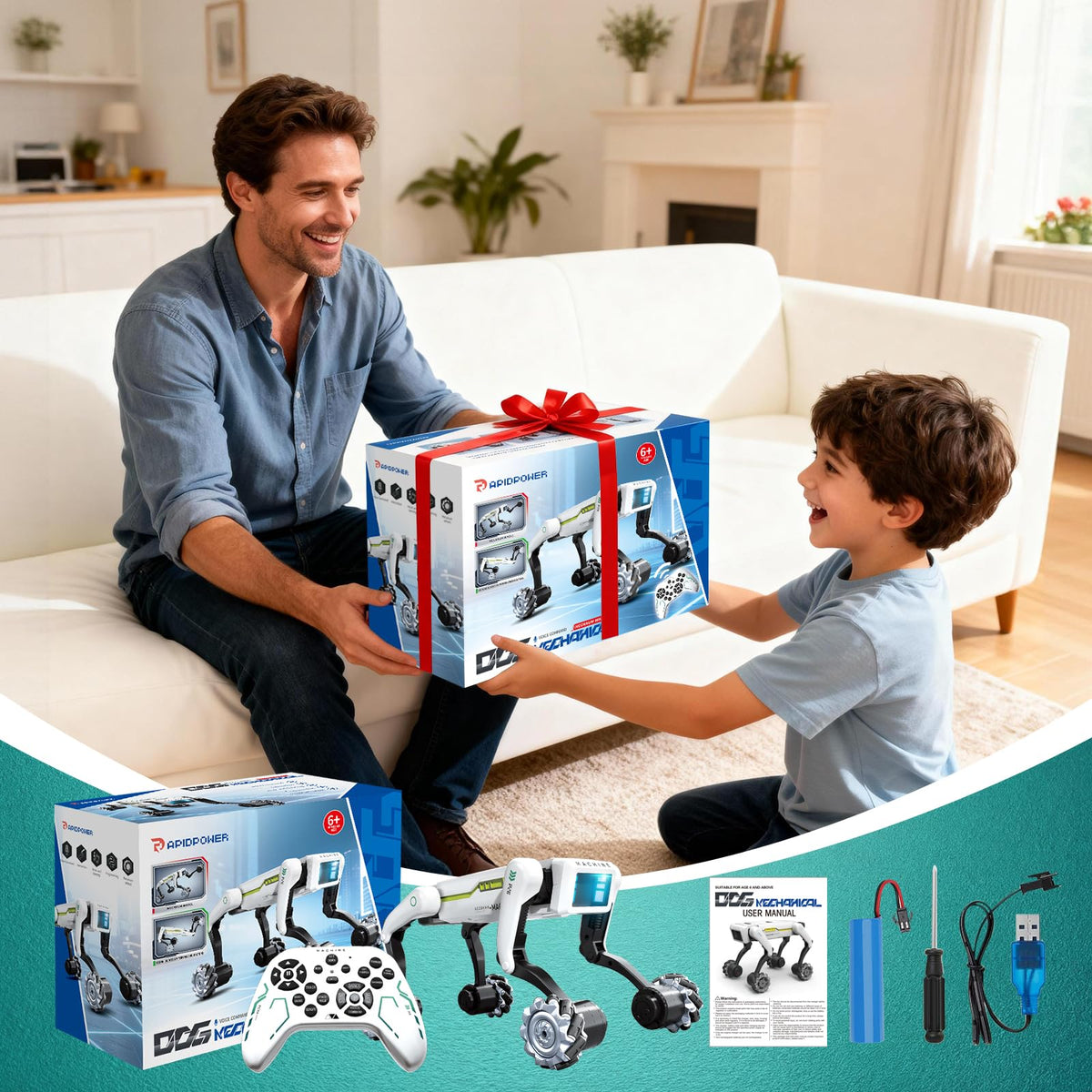 WEACFUS robot dog LED lights add a tech vibe for play.