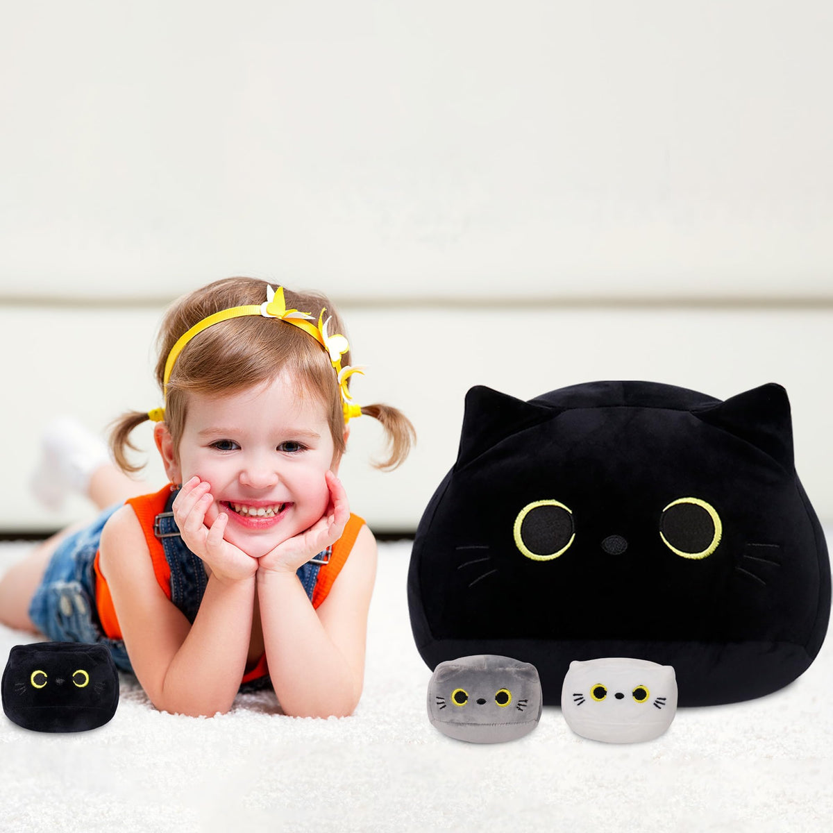 WeBingo black cat plush face embroidery adds charm to any space