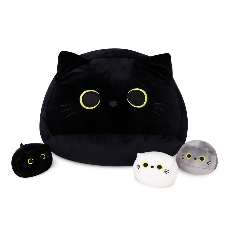 WeBingo black cat plush 16-inch giant cat for cuddling and home decor