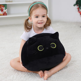WeBingo black cat plush vacuum-packed before fluffing and reshaping.