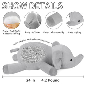 WeBingo weighted elephant plush close-up surface texture, ultra-soft for comforting touch.