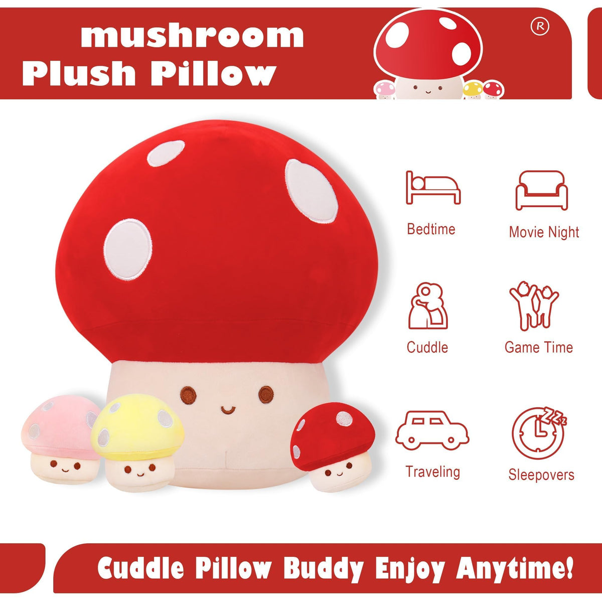 WeBingo mushroom plush 12-inch big mushroom, soft cuddle buddy for home use.