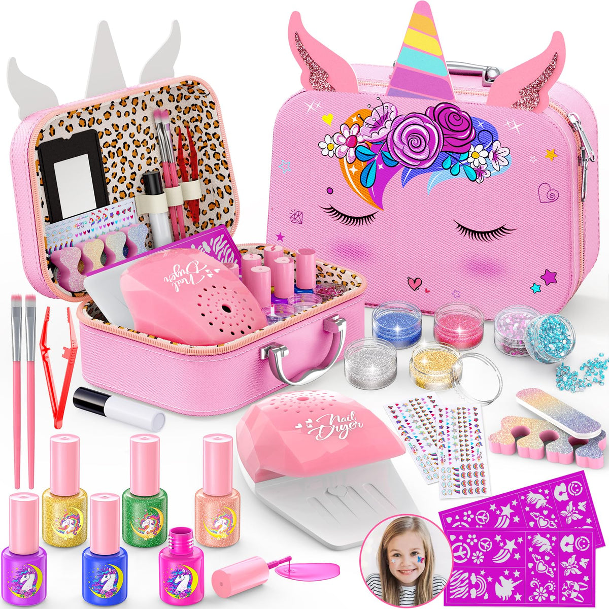Websonaw kids nail art kit in pink storage case for easy organization.