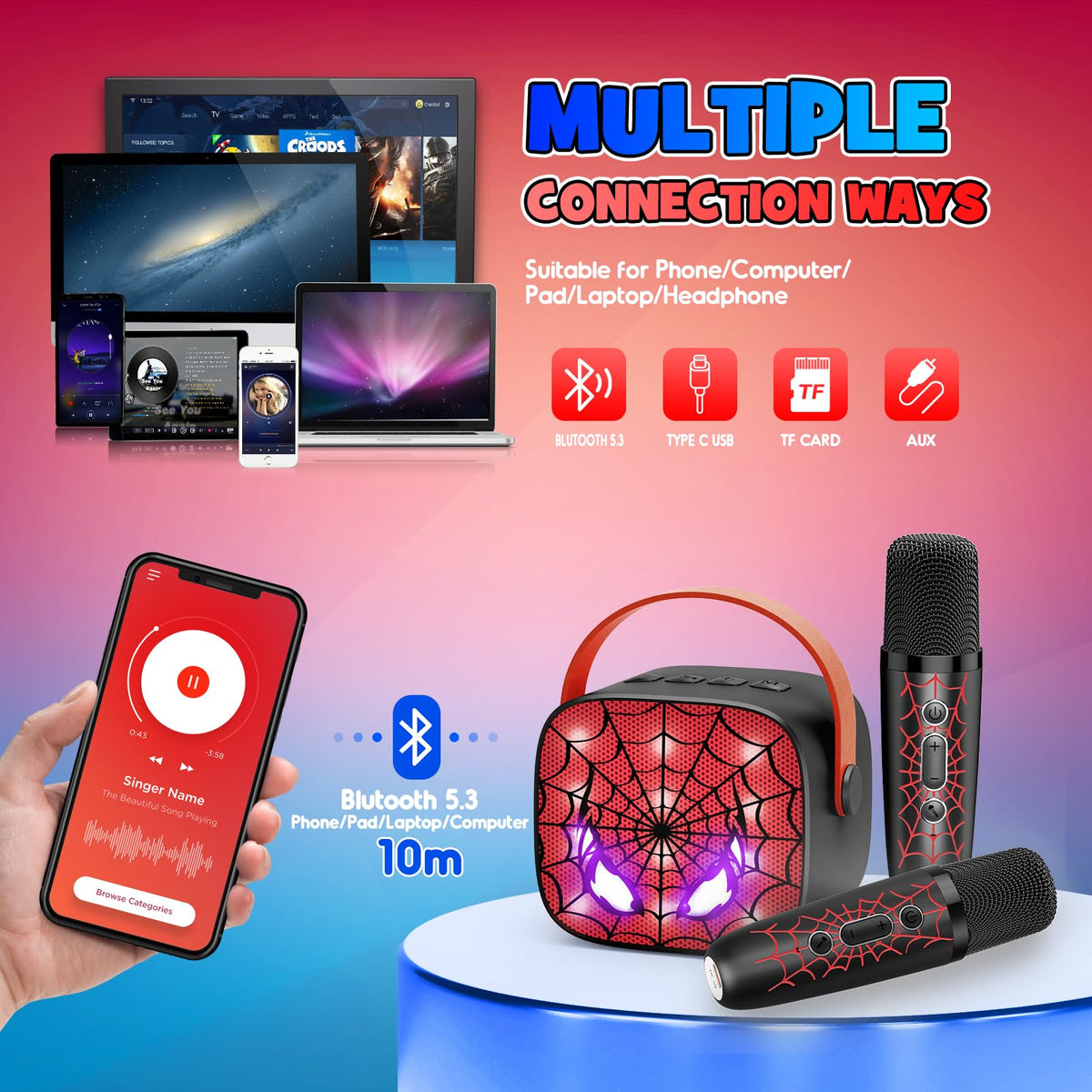 Webspidee HiFi stereo sound delivers clear notes for kids' performances.