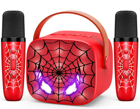 Webspidee mini karaoke machine front view with LED lights for kids' musical fun.