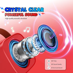 Vibrant LED display shines as children sing along at home.