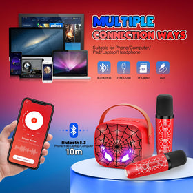 Two wireless microphones ready for kids' duets and group performances.