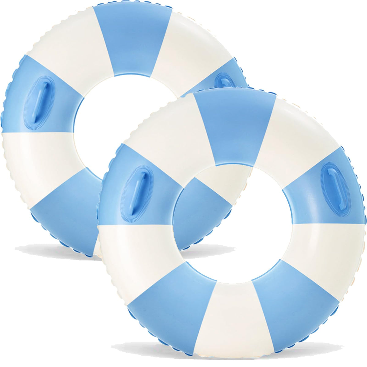 WeddPtyFr 2-pack 33-inch blue pool floats with handles for secure lounging.