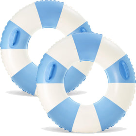WeddPtyFr 2-pack 33-inch blue pool floats with handles for secure lounging.