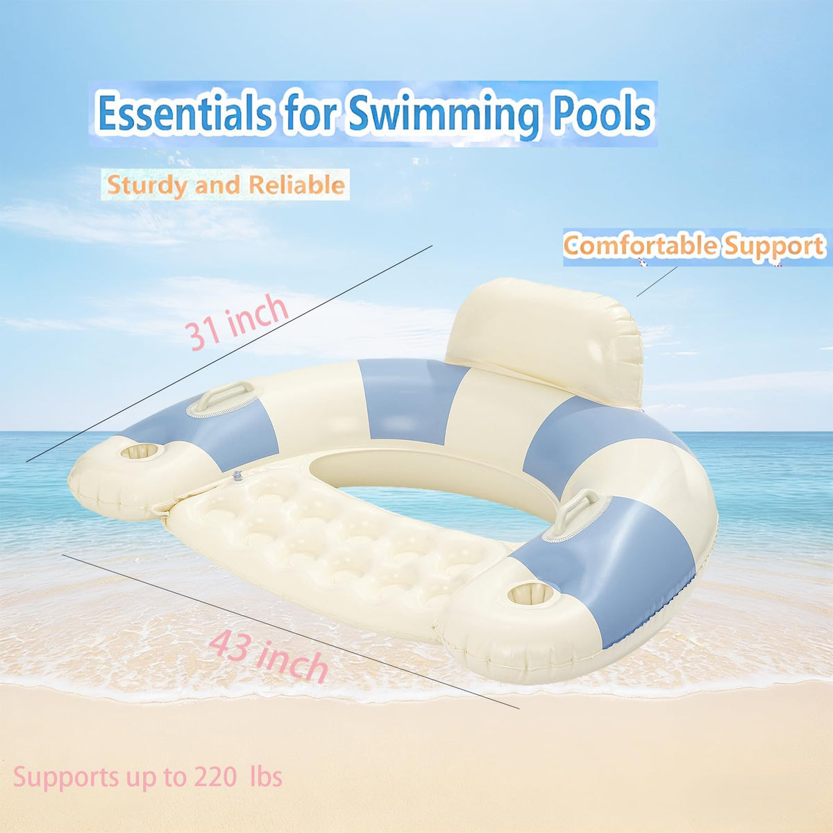 WeddPtyFr float chair showing built in cup holders for beverages