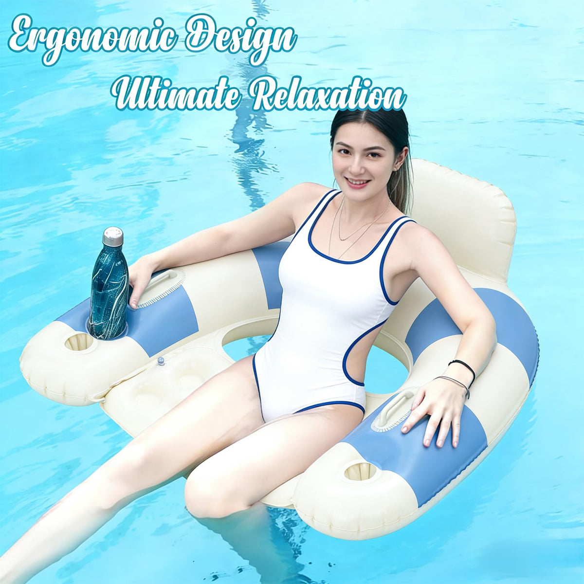 WeddPtyFr pool float in water demonstrating relaxed lounging in pool