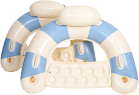 WeddPtyFr inflatable pool float chair retro blue, front view for poolside lounging