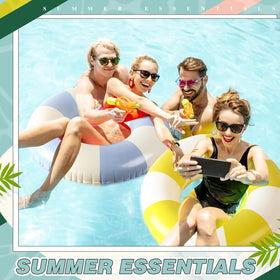 WeddPtyFr foldable pool float blue, travel-friendly and easy to store.