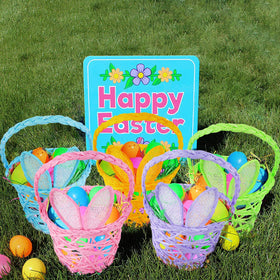 WeDoSoy Easter basket close-up in green emphasizes eco-friendly durability.