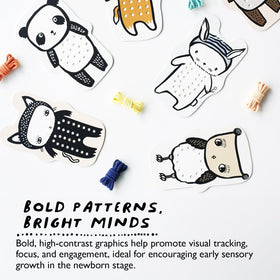Wee Gallery Baby Animals lacing cards—travel-friendly set ideal for car trips and restaurants