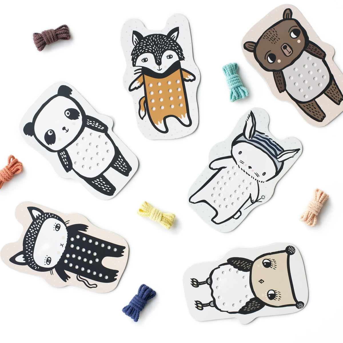 Wee Gallery Baby Animals lacing cards set shows fine motor practice and imaginative play for toddlers
