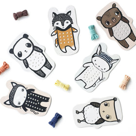 Wee Gallery Baby Animals lacing cards set shows fine motor practice and imaginative play for toddlers