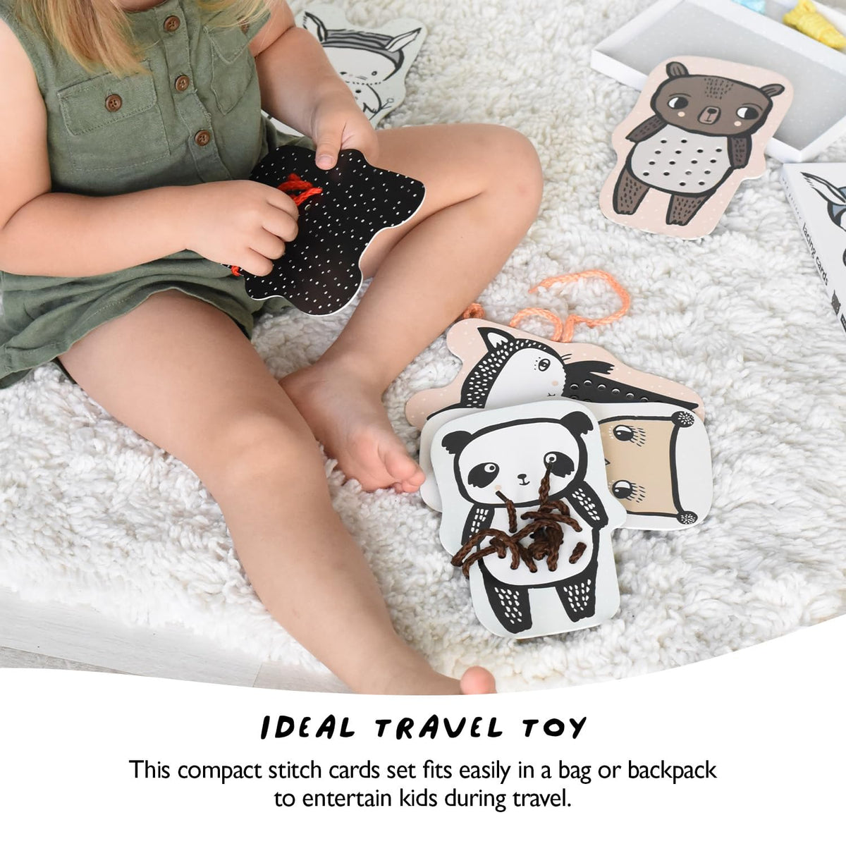 Wee Gallery Baby Animals lacing cards feature detailed characters for color recognition and storytelling