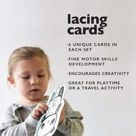 Wee Gallery Baby Animals lacing cards-no-mess activity supports calm, focused moments on the go