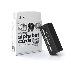Wee Gallery high-contrast alphabet cards illustrations promote early visual focus and letter recognition.
