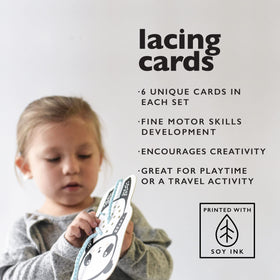 Wee Gallery Woodland Lacing Cards thread an owl to boost concentration.