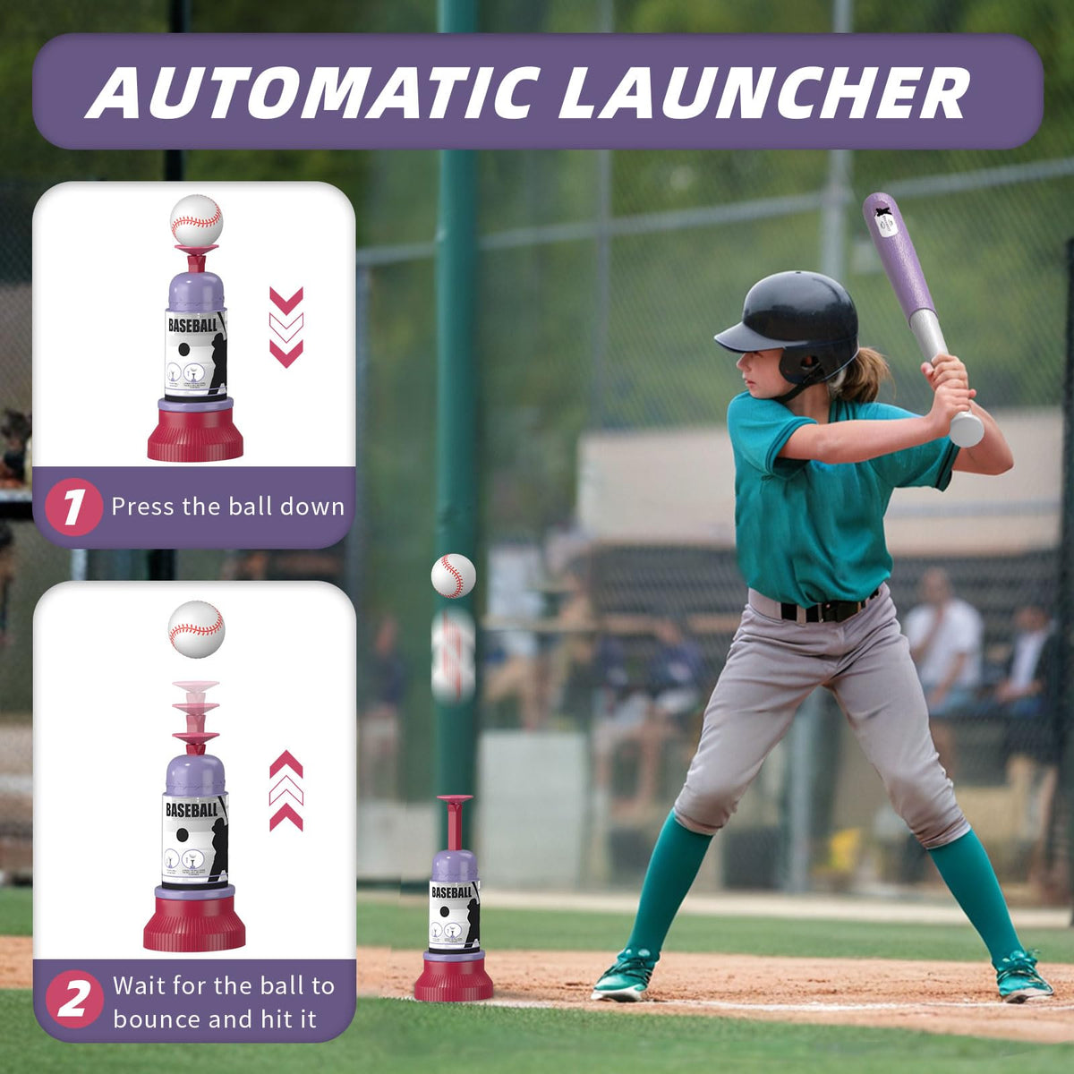 Wee Wonders automatic pitching launcher for easy backyard batting practice.