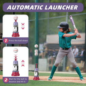 Wee Wonders automatic pitching launcher for easy backyard batting practice.