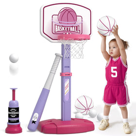 Wee Wonders pink 2-in-1 basketball hoop for easy scoring during family play