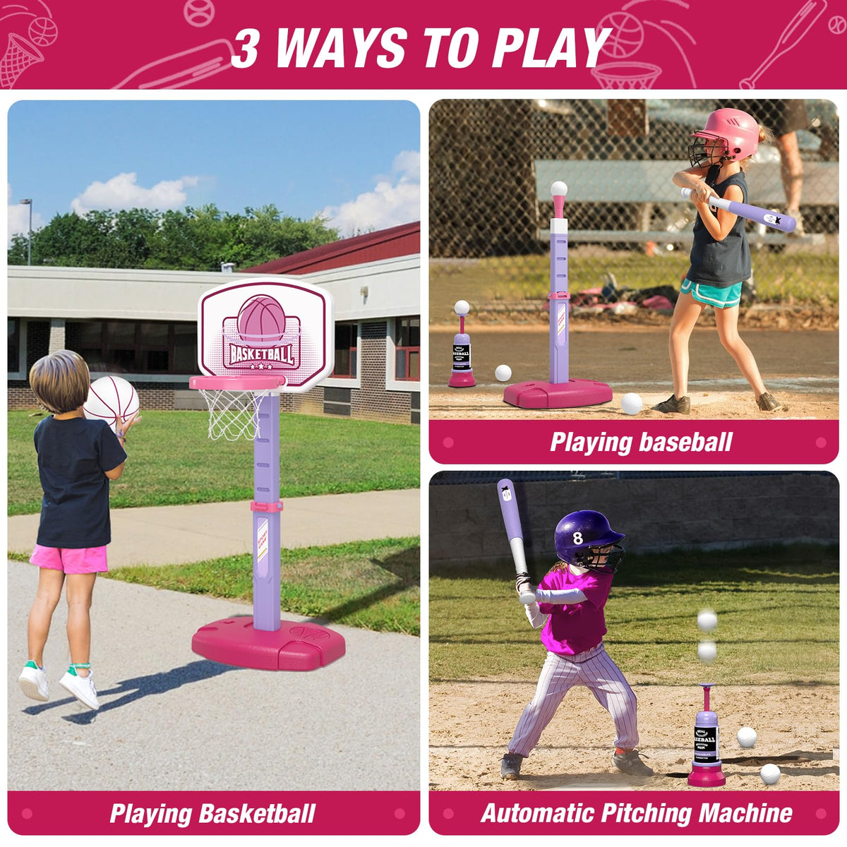 Wee Wonders pink T-ball stand with adjustable height for growing athletes