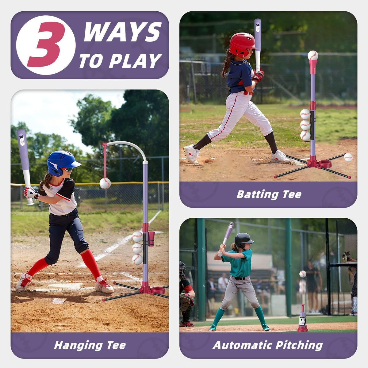 Wee Wonders adjustable T-ball stand with retractable bat for growing skills.