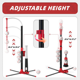 Wee Wonders T-ball stand with retractable bat shows height-adjustable practice.