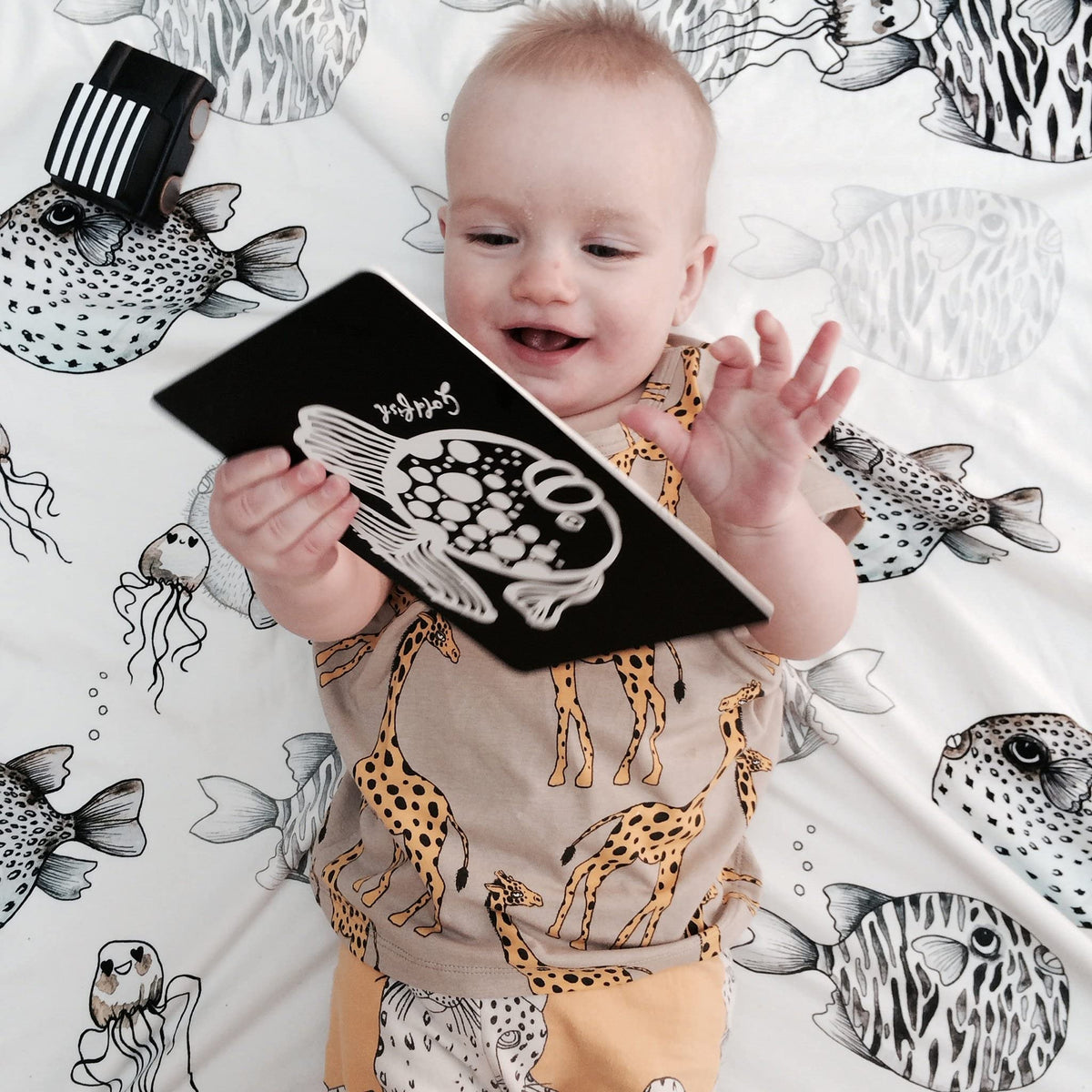 Wee Gallery high-contrast sea life card boosts visual interest on the floor