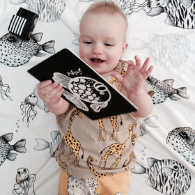 Wee Gallery high-contrast sea life card boosts visual interest on the floor