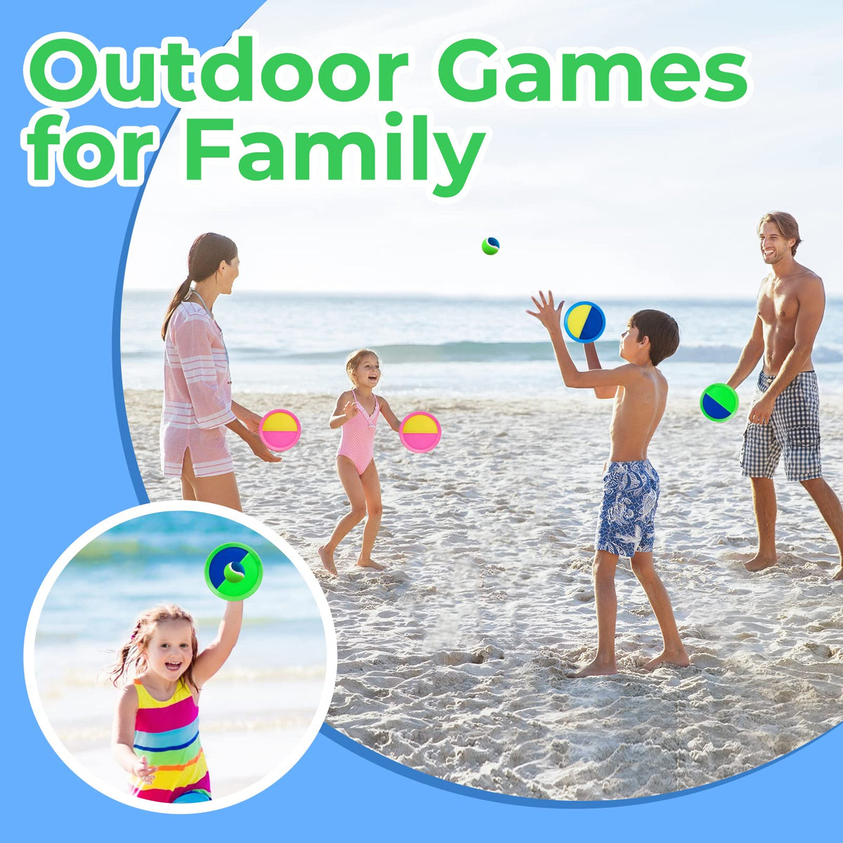 Child using Weehoey Beach Games paddles outdoors