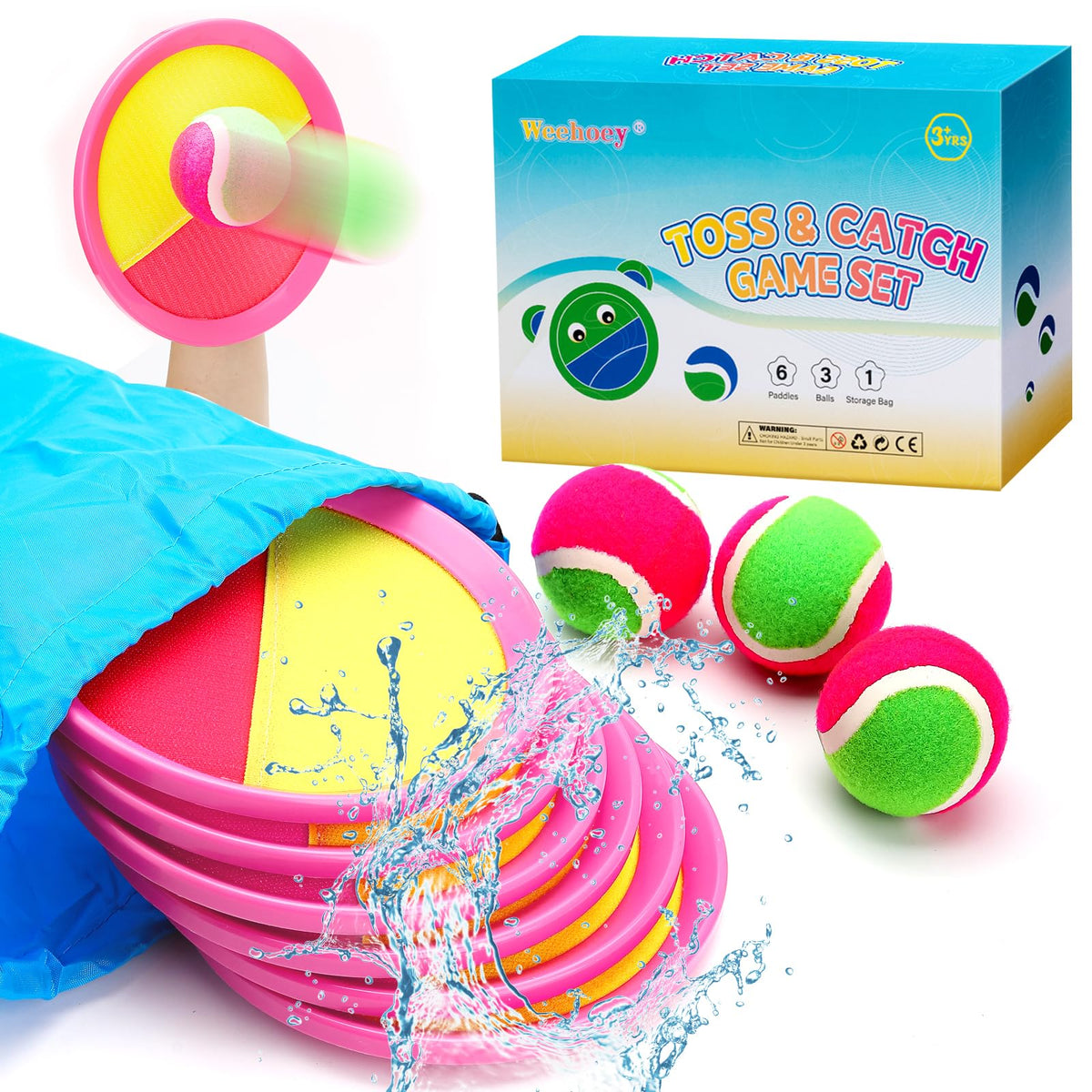 Weehoey pink paddles in a 6-pack for group play and sharing