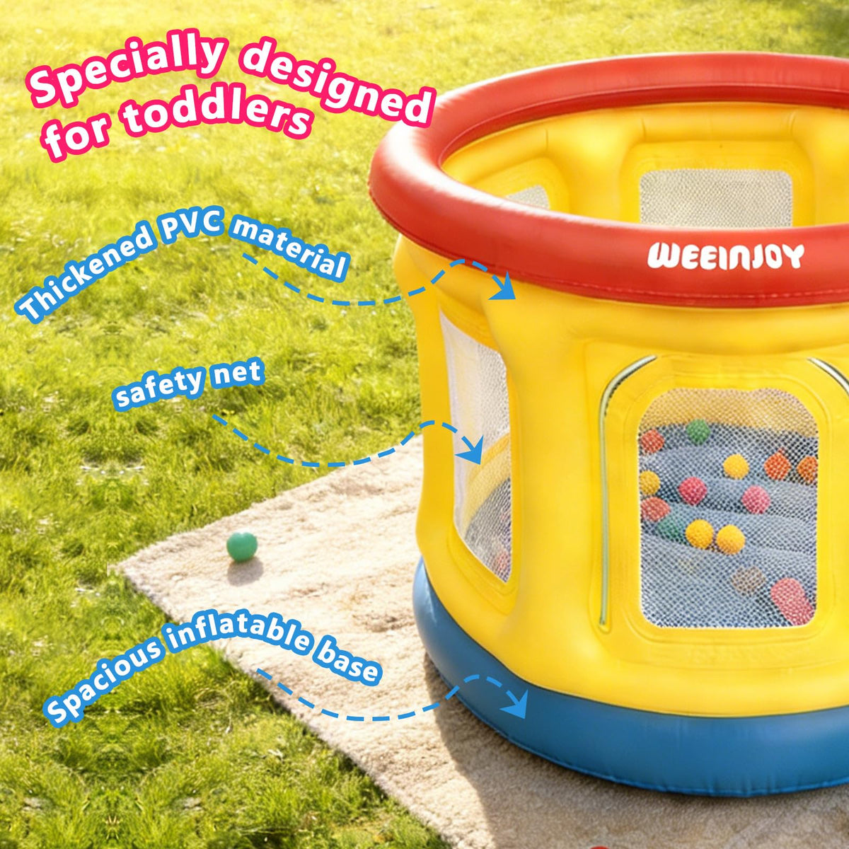 WEEINJOY safety nets surrounding the play area for toddler security