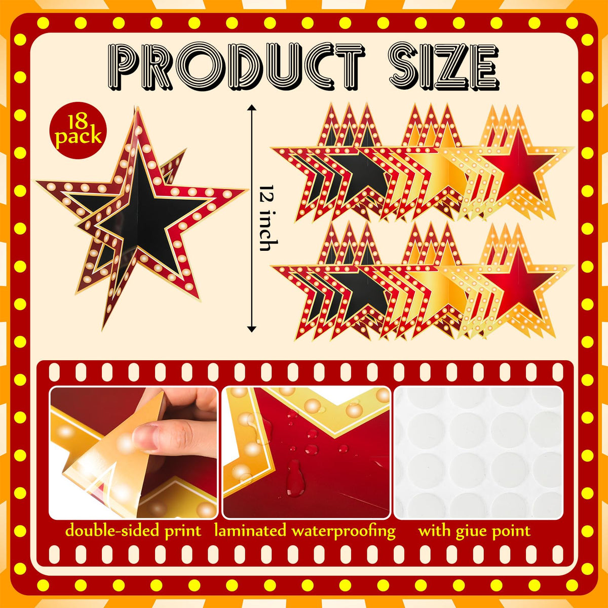 Weekgrat 3D star centerpieces provide depth to red carpet party décor.