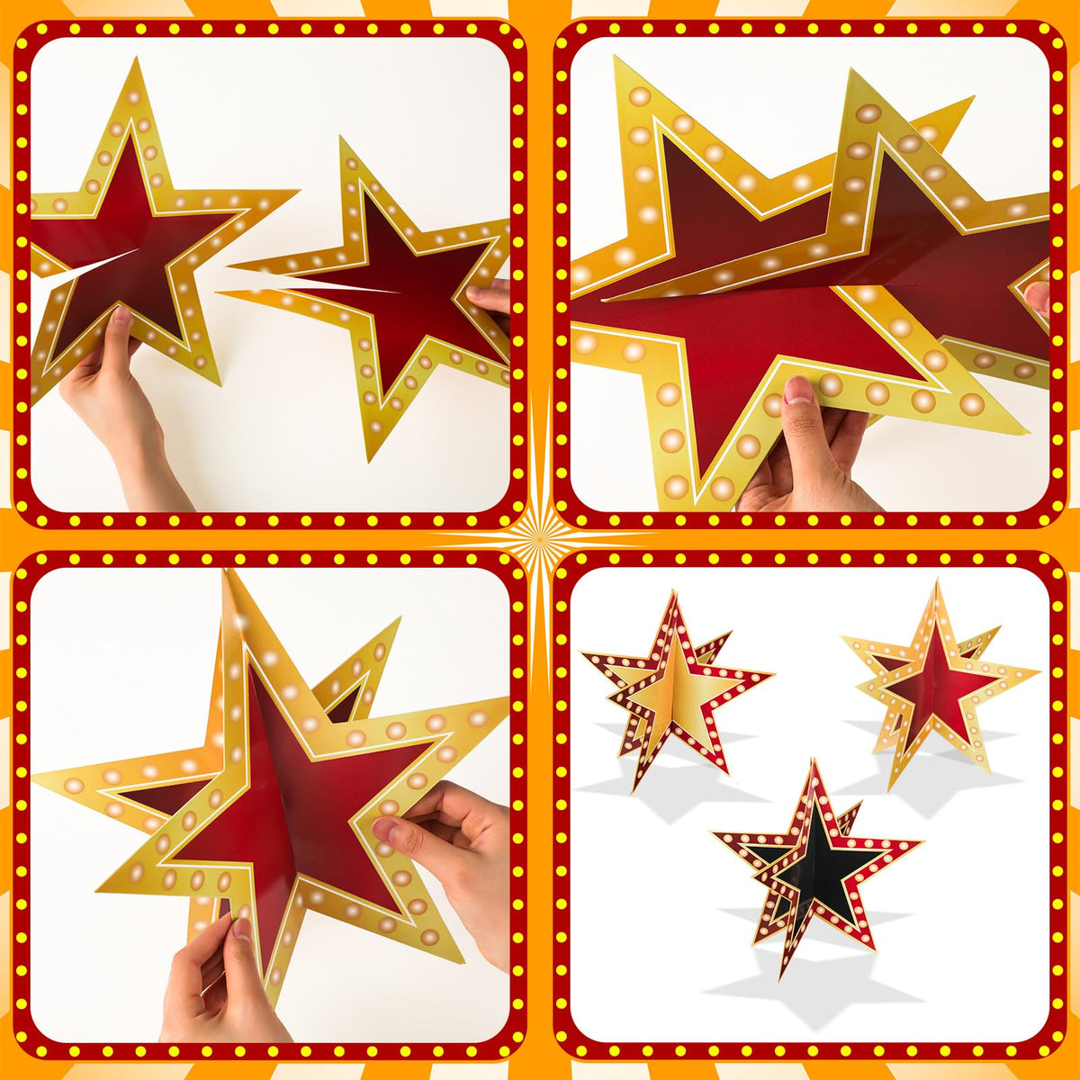 Weekgrat yellow, red, and black star decorations brighten birthday and viewing events.