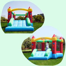 WeeOneKids air bounce house family play captures kids enjoying safe fun.
