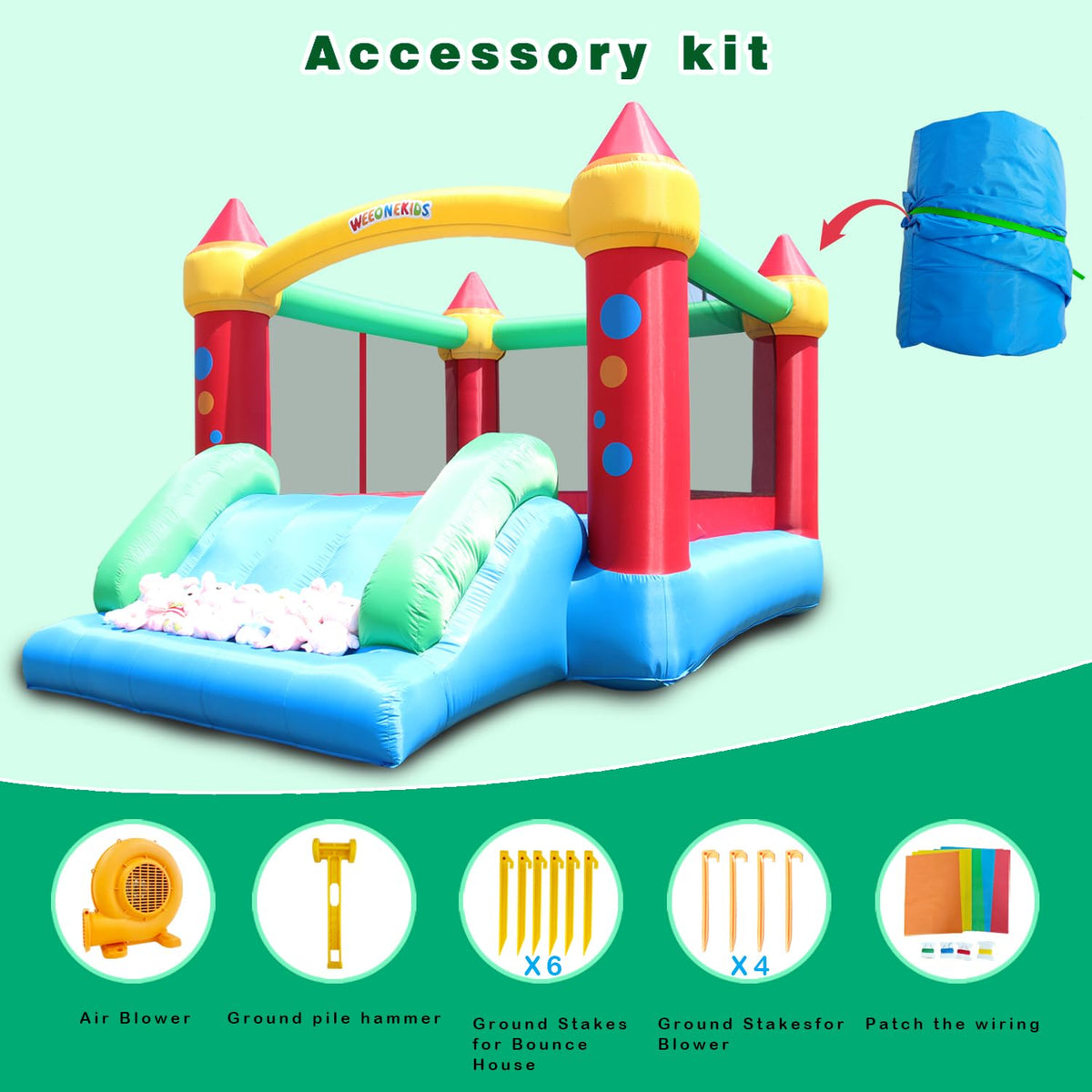 WeeOneKids air bounce house slide area invites active play and sliding fun.