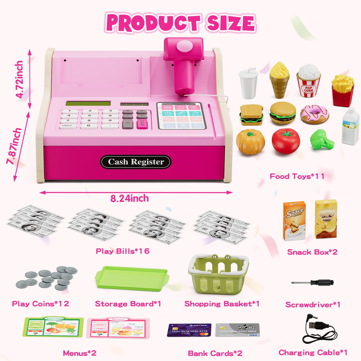 Wee Wonders wooden cash register shopping basket for organizing pretend groceries