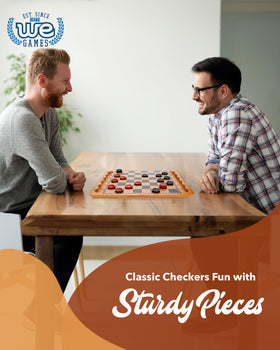 WE Games 24 red and black checkers pieces for balanced competition.